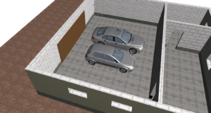 модель гаража с автомобилями для определения размеров в проекте